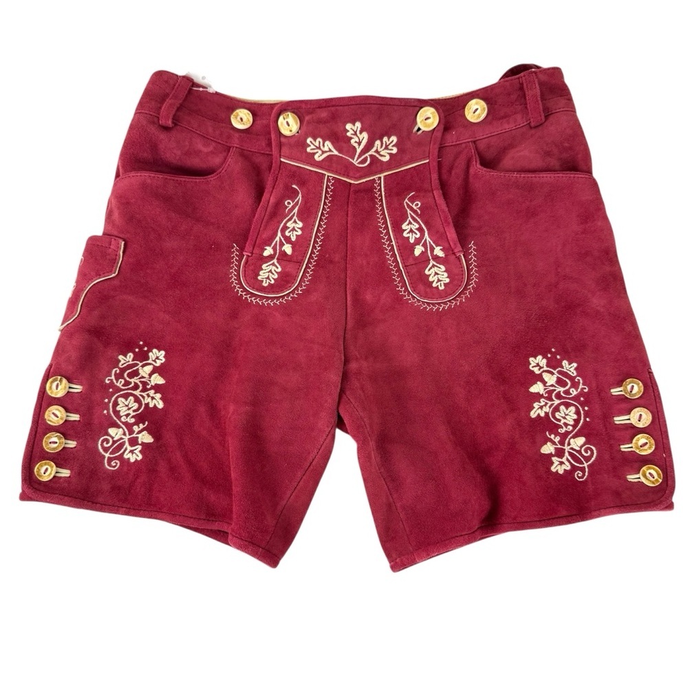 Vtg K&K Kaiserjager Burgundy Leather Lederhosen Shorts